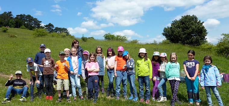 Die Kinder der 2b der Volksschule Roseggergasse auf der Heide. © HV/Steiner