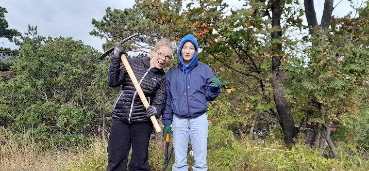 Mit Krampen und Astschere wurden Büsche geschnitten und ausgehackt, um die Trockenrasen am Hochberg zu erhalten.  © FdPH/L.Reimoser-Berger