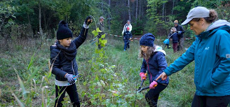 Die Kinder namen mutig den Kampf gegen die Waldrebe auf. © FdPH/J.Fischer