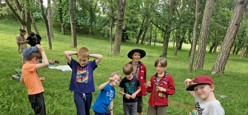 Bevor es ans Forschen ging, spielten die Wichtel und Wölflinge ein Spiel, bei dem es um das richtige Zuordnen von Wiesenbewohnern und deren Nahrung ging. © FdPH/B. Sabek