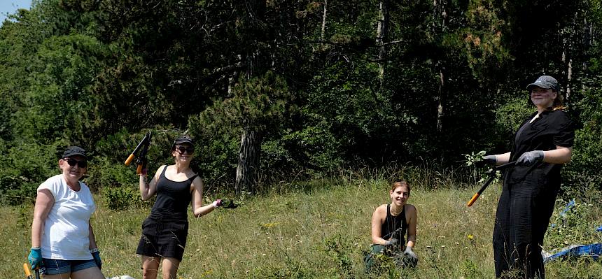 Dann ging es auch schon los: im Rahmen des heutigen Corporate Volunteering-Einsatzes wurde auf der Großen Heide zwischen Aussichtspunkt und Spielplatz gearbeitet. © LPV/J. Fischer