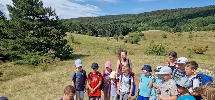 Am Mittwoch erforschten wir die Heide und besuchten die Heideexperten Norbert und Luca, die uns mehr zum Zieselmonitoring erzählten, © FdPH/B. Sabek