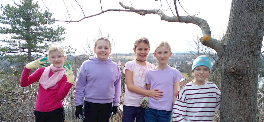 Gemeinsames Arbeiten in der Natur bei warmen Temperaturen machte den Schüler:innen heute große Freude. © LPV/N. Elek