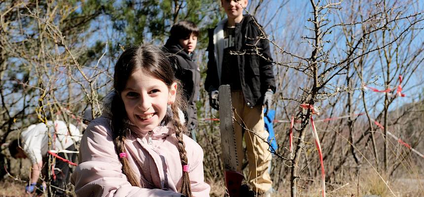 Dickere Stämme durften die Kinder auch unter Aufsicht mit der Säge entfernen. © LPV/J. F. Fischer