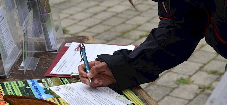 „Insektenhighway finde ich gut!“ Das möchten viele Besucher:innen auch die Gemeinde wissen lassen und schreiben eine Postkarte ans Rathaus. © FdPH/ F. Litzelmann