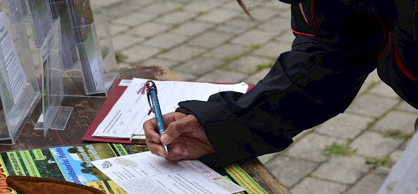 „Insektenhighway finde ich gut!“ Das möchten viele Besucher:innen auch die Gemeinde wissen lassen und schreiben eine Postkarte ans Rathaus. © FdPH/ F. Litzelmann