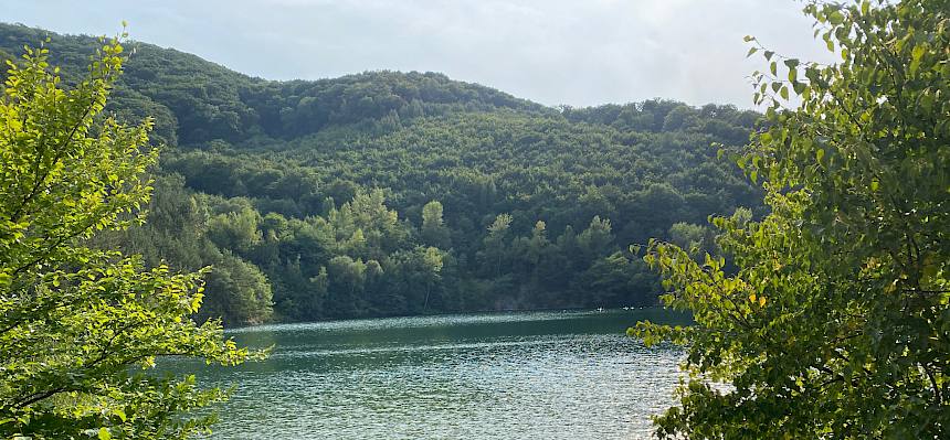 Blick über den Steinbruchsee. Um im Naturschutzgebiet auch in Zukunft seltene, störungsempfindliche Arten erhalten zu können, ist ein Badeverbot unumgänglich. © LPV/A. Peters