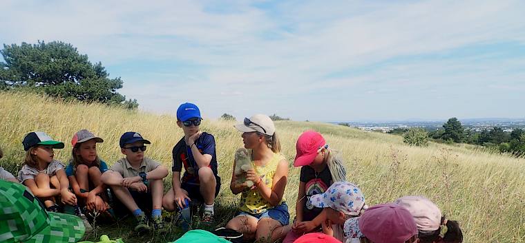Beim KIM-Spiel („Keep in Mind“) mussten die Kinder herausfinden, was bestimmte Gegenstände mit der Heide zu tun haben. © FdPH/S. Girsch