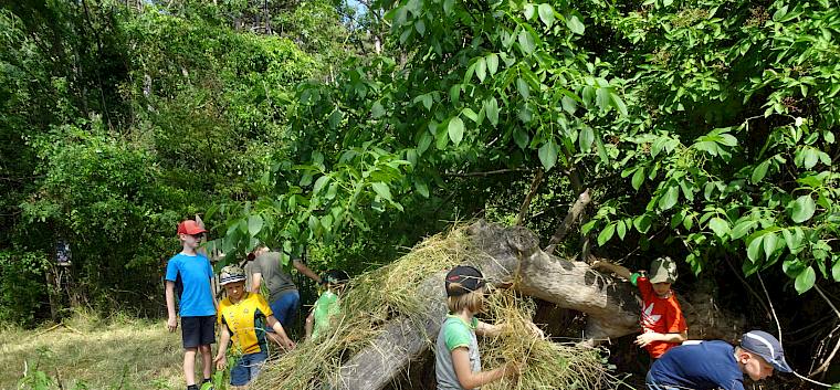 Aus Ästen, Heu und anderen Naturmaterialen wurden Tipis gebaut. © FdPH