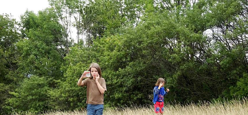 Ausgerüstet mit Becherlupen machten sich die Kinder auf der Heide auf die Suche nach spannenden Tieren. © FdPH