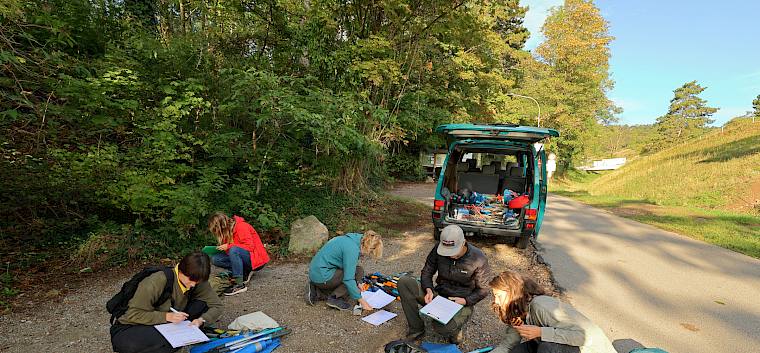 Unsere Naturvermittler:innen bereiten das Werkzeug für die Pflegeeinsätze mit den Schulklassen vor. © FdPH/A. Mrkvicka